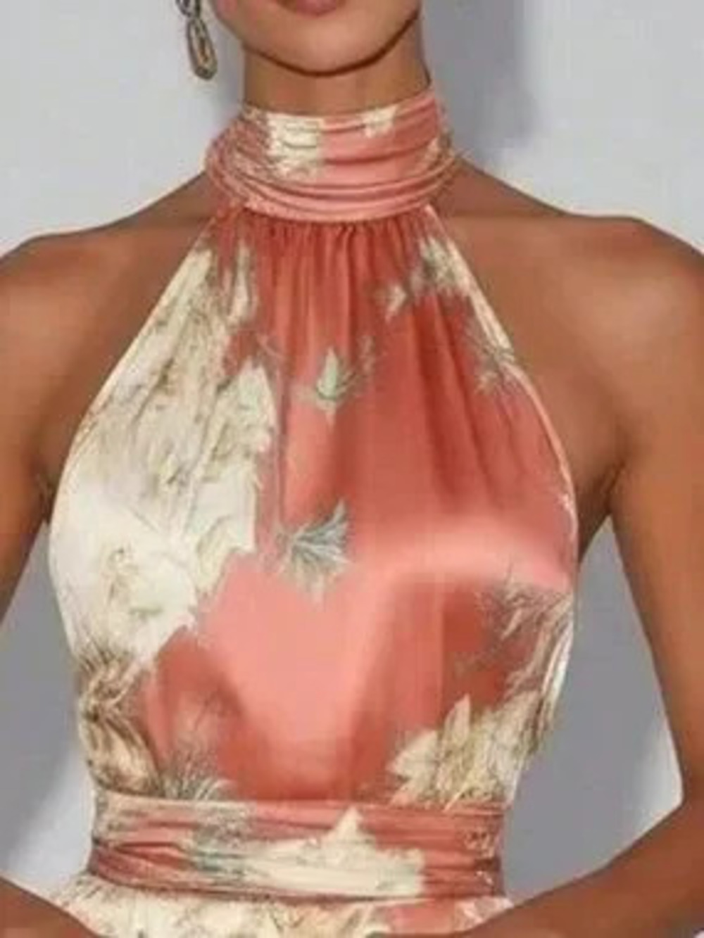 ZARA Pink Elegant Women's Floral Halter Bodycon Midi Dress